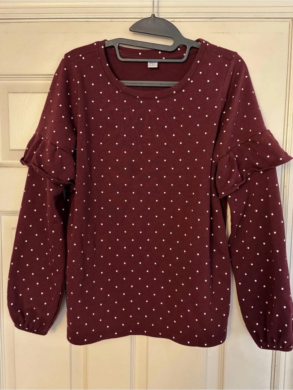 Old Gringo Burgundy Polka Dot Ruffle Sleeve Sweatshirt Top